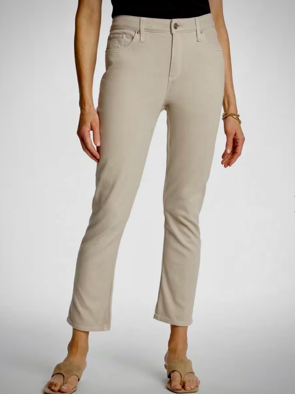 Chico's So Slimming Girlfriend Ankle Pants Jeans Beige Khaki Stretch Size 1 US 8